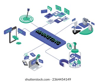tecnología isométrica de marketing digital Banner de Pictograma Infográfico  