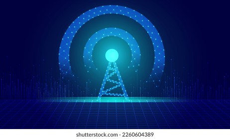  Isometric Digital Mobile Telecommunication Tower Concept. network connection background