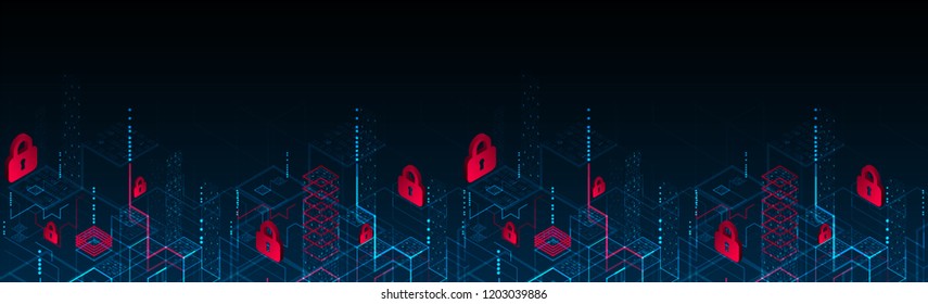  Isometric Digital Padlock. Abstract Technology Background. Vector Illustration