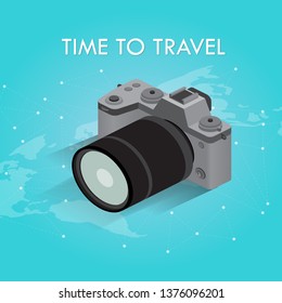 Isometric digital photo camera vector icon.