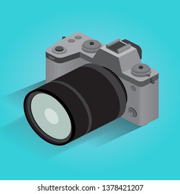 Isometric digital photo camera vector icon.