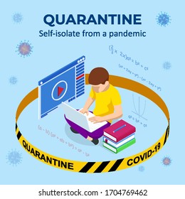 Isometric Digital Reading, E-classroom Textbook, Modern Education, E-learning, Online Training and Course, Audio Tutorial, Distance Education, Ebook and Student.