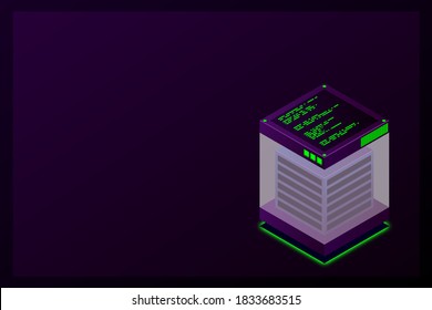 Isometric Digital Technology Web Banner. BIG DATA Machine Learning Algorithmen. Analyse und Information. Management und Analyse von Speicherinformationen für den Big Data Access-Zugriff. Vektorgrafik