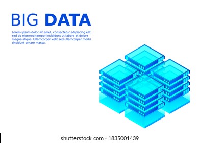 Isometric Digital Technology Web Banner. BIG DATA Machine Learning Algorithms. Analysis and Information. Big Data Access Storage Distribution Information Management and Analysis.