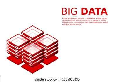 Isometric Digital Technology Web Banner. BIG DATA Machine Learning Algorithms. Analysis and Information. Big Data Access Storage Distribution Information Management and Analysis.