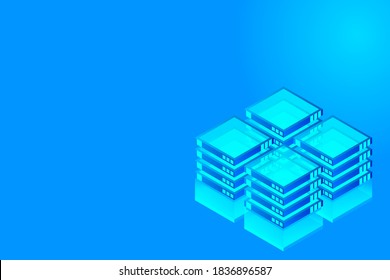 Isometric Digital Technology Web Banner. BIG DATA Machine Learning Algorithms. Analysis and Information. Big Data Access Storage Distribution Information Management and Analysis.