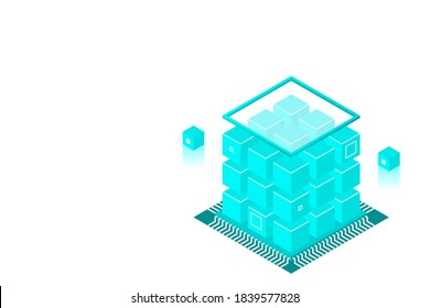 Isometric Digital Technology Web Banner. BIG DATA Machine Learning Algorithms. Analysis and Information. Big Data Access Storage Distribution Information Management and Analysis.