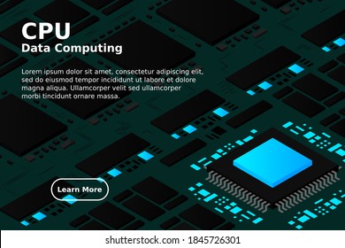 Banner web de tecnología digital isométrica. GRANDES Algoritmos de aprendizaje automático de datos. Análisis e información. Administración y Análisis de la Información de Distribución de Almacenamiento de Información de Big Data Access.