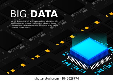 Isometric Digital Technology Web Banner. BIG DATA Machine Learning Algorithms. Analysis and Information. Big Data Access Storage Distribution Information Management and Analysis.