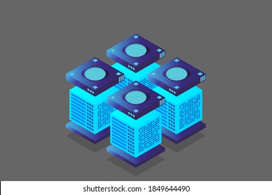 Isometric Digital Technology Web Banner. BIG DATA Machine Learning Algorithms. Analysis and Information. Big Data Access Storage Distribution Information Management and Analysis.