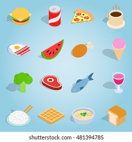 Isometric dinner icons set. Universal dinner icons to use for web and mobile UI, set of basic dinner elements vector illustration