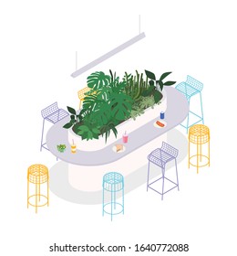 Isometric dinning space on white. Vector illustration in flat design.