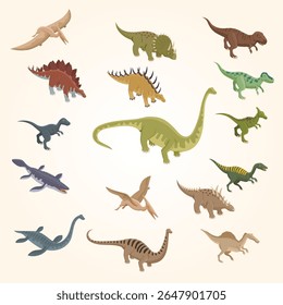 Isometric dinosaurs icons collection parasaurolophus dangerous carnivore funny brachiosaurus pterodactyl roar giant era evolution 
