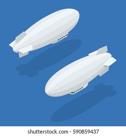 Isometric Dirigible in flight icons collection on white background. 3d abstract isolated vector illustration. Stylish airship flying.