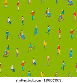 Personas Con Discapacidad Isométrica Caracteriza A Paciente Ciego De Fondo De Patrón Sin Margen. Ilustración vectorial de las personas con discapacidad