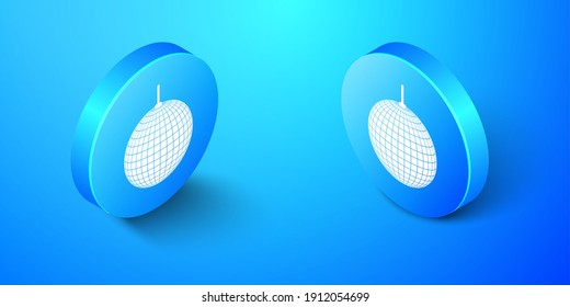 Isometric Disco ball icon isolated on blue background. Blue circle button. Vector.