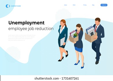 Isometric dismissal, severance, termination in case. Economic crisis caused by coronavirus. Unemployment, jobless and employee job reduction metaphor.