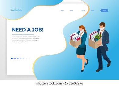 Isometric dismissal, severance, termination in case. Economic crisis caused by coronavirus. Unemployment, jobless and employee job reduction metaphor.