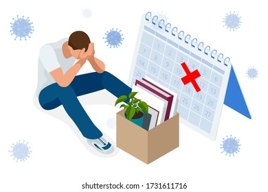 Isometric dismissal, severance, termination in case. Economic crisis caused by coronavirus. Unemployment, jobless and employee job reduction metaphor.