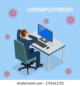 Isometric dismissal, severance, termination in case. Economic crisis caused by coronavirus. Unemployment, jobless and employee job reduction metaphor.