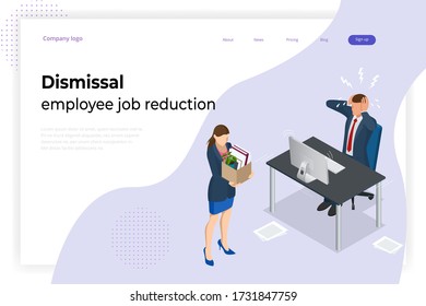 Isometric dismissal, severance, termination in case. Economic crisis caused by coronavirus. Unemployment, jobless and employee job reduction metaphor.