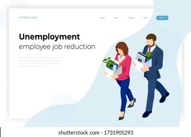 Isometric dismissal, severance, termination in case. Economic crisis caused by coronavirus. Unemployment, jobless and employee job reduction metaphor.