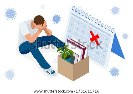 Isometric dismissal, severance, termination in case. Economic crisis caused by coronavirus. Unemployment, jobless and employee job reduction metaphor.