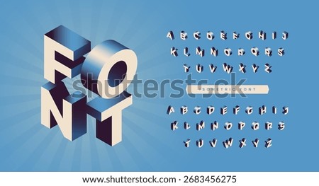 Isometric display font. Modern vibrant typescript with letters and symbols of English alphabet. Typography for modern design projects. 3D vector illustration collection isolated on background