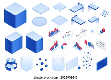 Isometric display podium scene with geometric platform. Stage showcase on pedestal studio. Infographics for your business presentations.