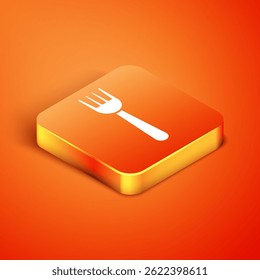 Isometric Disposable plastic fork icon isolated on orange background. Vector Illustration