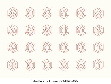 Isometric Distressed Geometric Shapes Vector Illustration