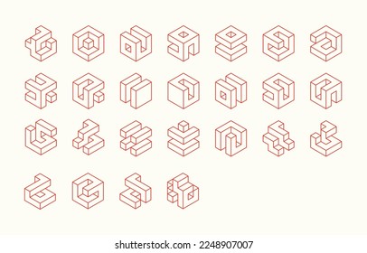 Isomtric Distrestric Geometric Shapes Vector Illustración