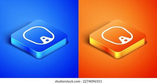 Isometric Diving mask icon isolated on blue and orange background. Extreme sport. Diving underwater equipment. Square button. Vector