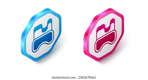 Isometric Diving mask icon isolated on white background. Extreme sport. Diving underwater equipment. Hexagon button. Vector