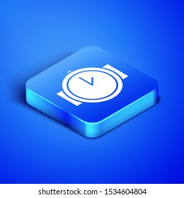 Isometric Diving watch icon isolated on blue background. Diving underwater equipment. Blue square button. Vector Illustration