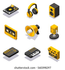 Isometric Dj Equuipment Icon Set