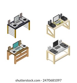 Isometric DJ table illustrated in vector on white background