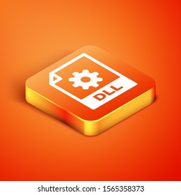 Isometric DLL file document. Download dll button icon isolated on orange background. DLL file symbol.  Vector Illustration