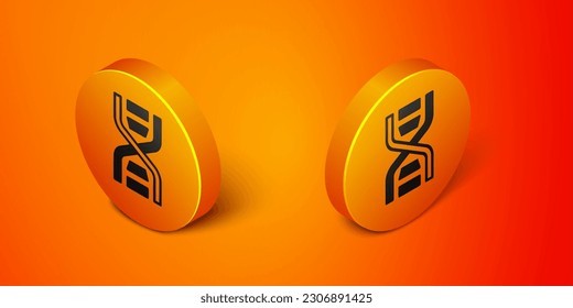 Isometric DNA symbol icon isolated on orange background. Orange circle button. Vector