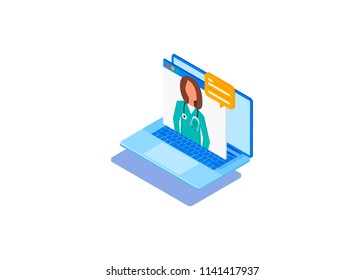 Isometric doctor online concept. Vector design infographic 