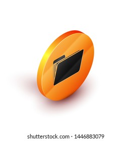Isometric Document folder icon isolated on white background. Accounting binder symbol. Bookkeeping management. Orange circle button. Vector Illustration Isometric Document folder icon isolated on white background. Accounting binder symbol. Bookkeeping management. Orange circle button. Vector Illustration
