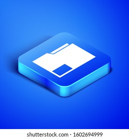 Isometric Document folder icon isolated on blue background. Accounting binder symbol. Bookkeeping management. Blue square button. Vector Illustration