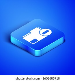 Isometric Document folder with minus icon isolated on blue background. Clear document. Remove file document. Delete information file. Blue square button. Vector Illustration