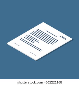 Isometric Document Icon. Agreement, Contract Symbol. Vector