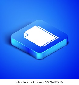 Isometric Document icon isolated on blue background. File icon. Checklist icon. Business concept. Blue square button. Vector Illustration
