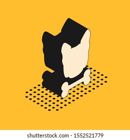 Isometric Dog and bone icon isolated on yellow background. Pets food symbol.  Vector Illustration