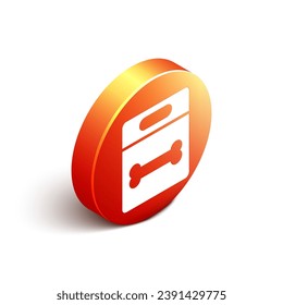 Isometric Dog bone icon isolated on white background. Pets food symbol. Orange circle button. Vector