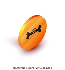 Isometrisches Hundeknochensymbol einzeln auf weißem Hintergrund. Tierfutter-Symbol. orangefarbene Kreistaste. Vektorgrafik