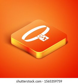 Isometric Dog collar with name tag icon isolated on orange background. Simple supplies for domestic animal. Cat and dog care. Pet dog chains.  Vector Illustration
