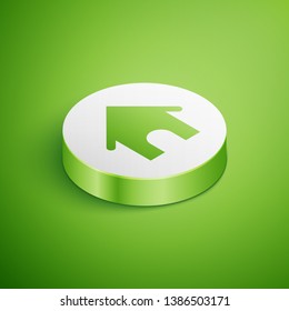 Isometric Dog house icon isolated on green background. Dog kennel. White circle button. Vector Illustration